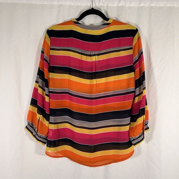 New Banana Republic Blouse Women's Medium Rainbow Short Sleeve Sheer Button Up - Picture 7 of 9